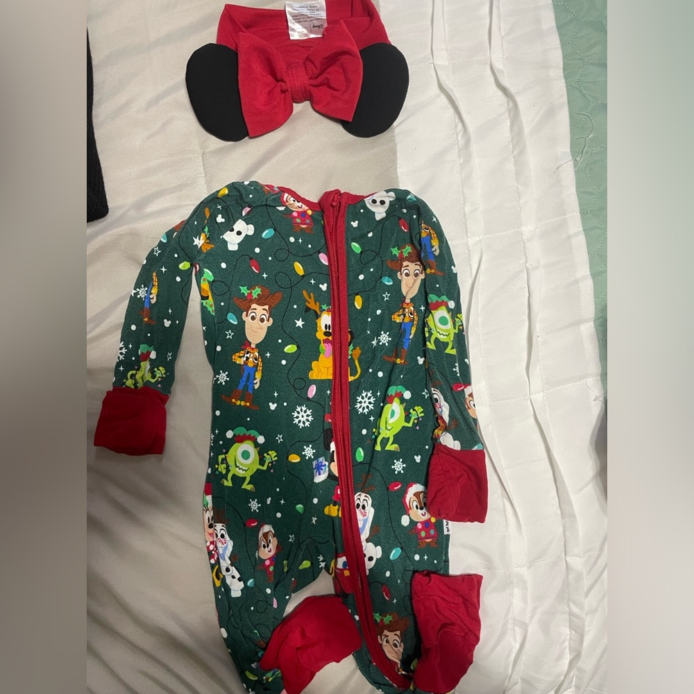Little Sleepies Disney Christmas party zippy & luxe bow